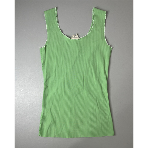 Tommy Jeans Y2K Ribbed Tank Top Scoop Neck Small Green Embroidered Logo Stretch - Picture 2 of 8